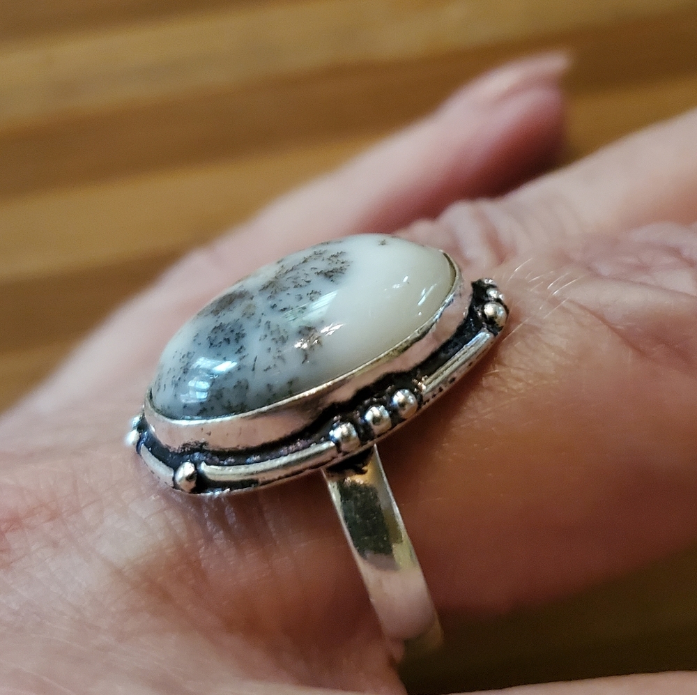 Dendritic Opal Gemstone Silver Ring - image 3